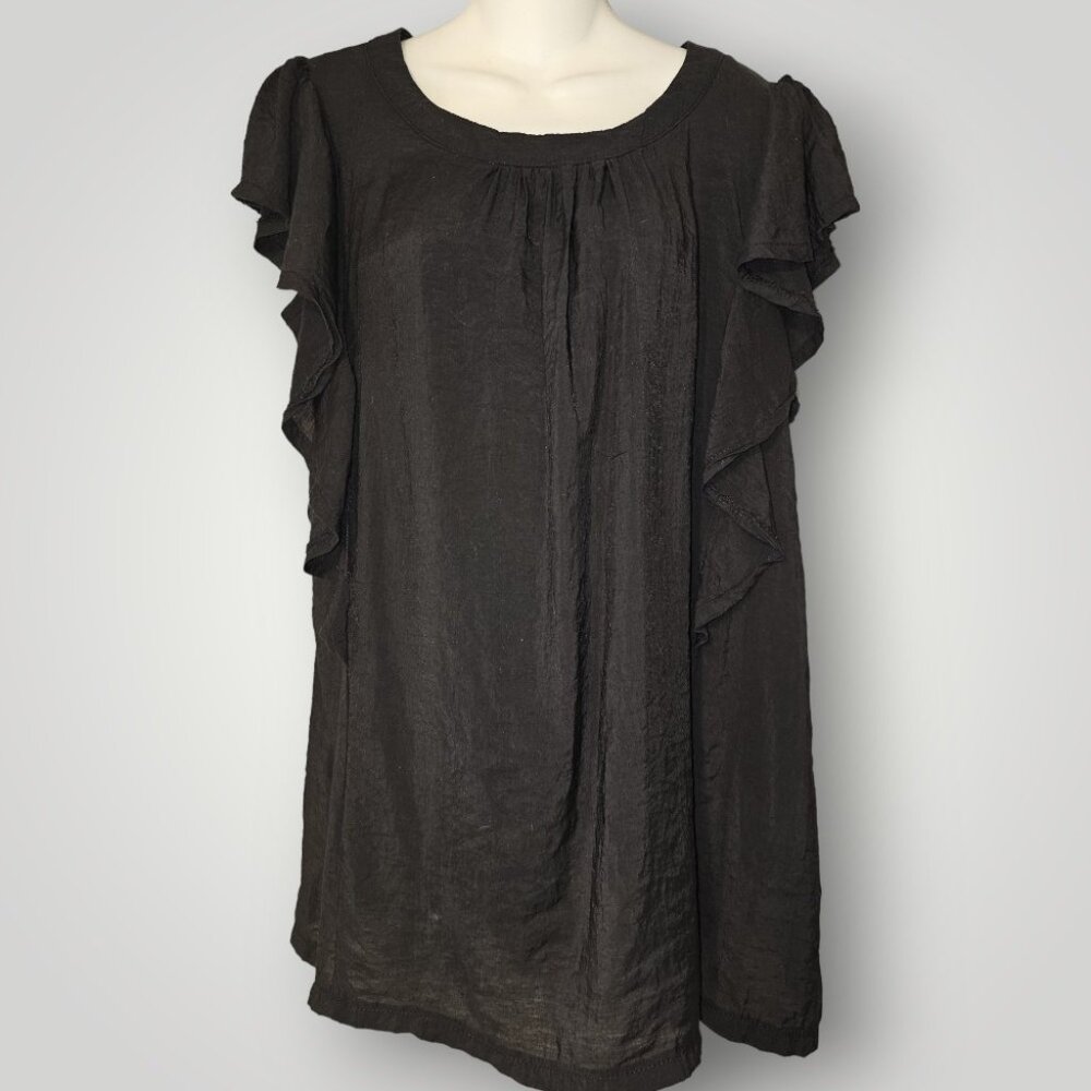 Time And A Half Women's 2XL Black Flutter Cap Sleeve Blouse Rayon Blend USA
